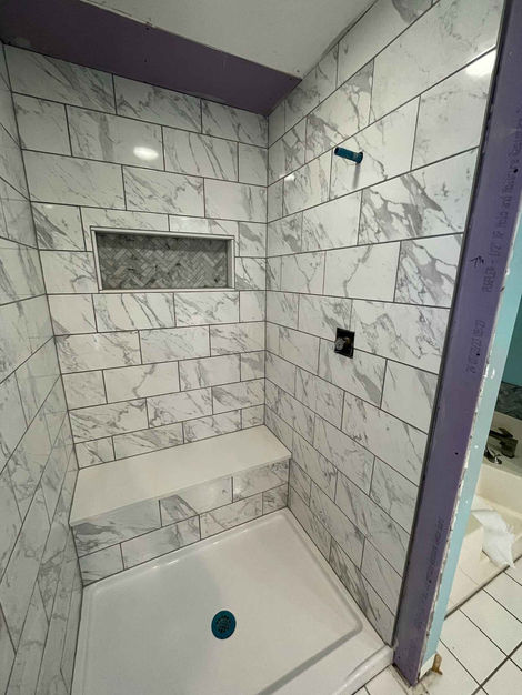 Standing Shower remodel in progress. with Tile from floor to ceiling