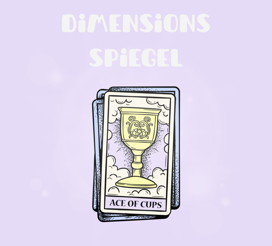 „Dimensions Spiegel“ Tarot-Grafik in Pastelllila mit Ass der Kelche.
