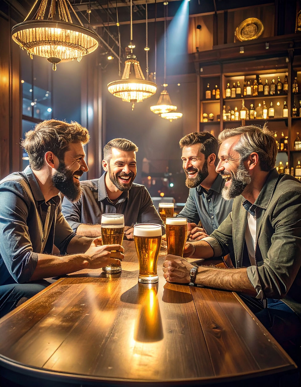 Viel MÀnner sitzen in einer Bar und trinken ein Bier aus GlÀsern