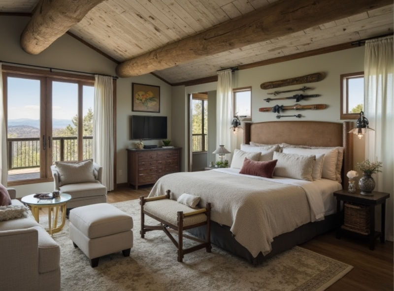 a bedroom with a large bed and a flat screen tv