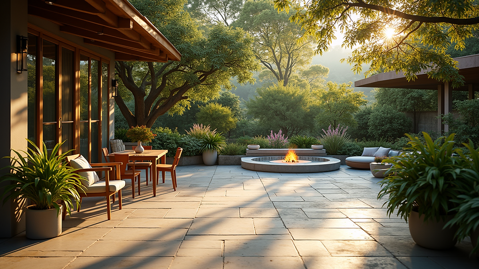 High angle view of a beautiful outdoor patio surrounded by nature