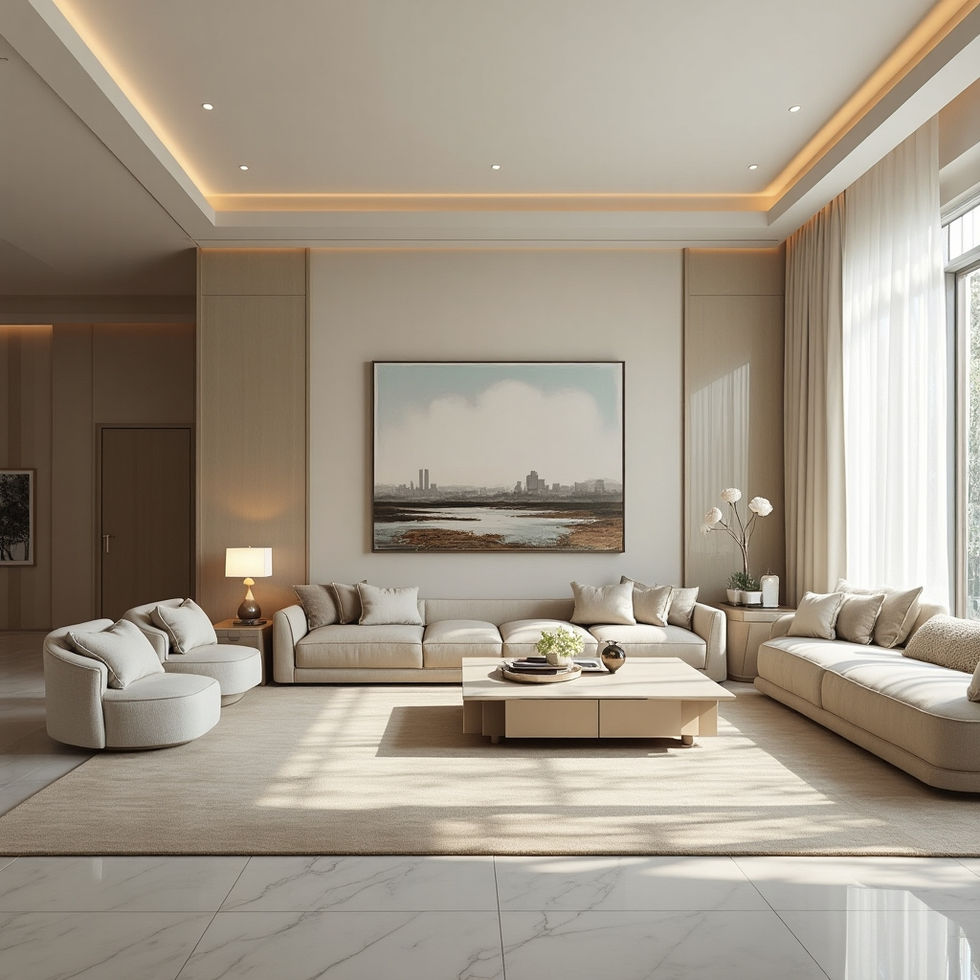 a living room with a large painting on the wall above the couch