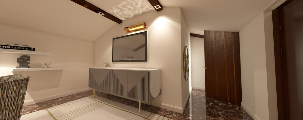 a samsung television is mounted on a wall above a dresser