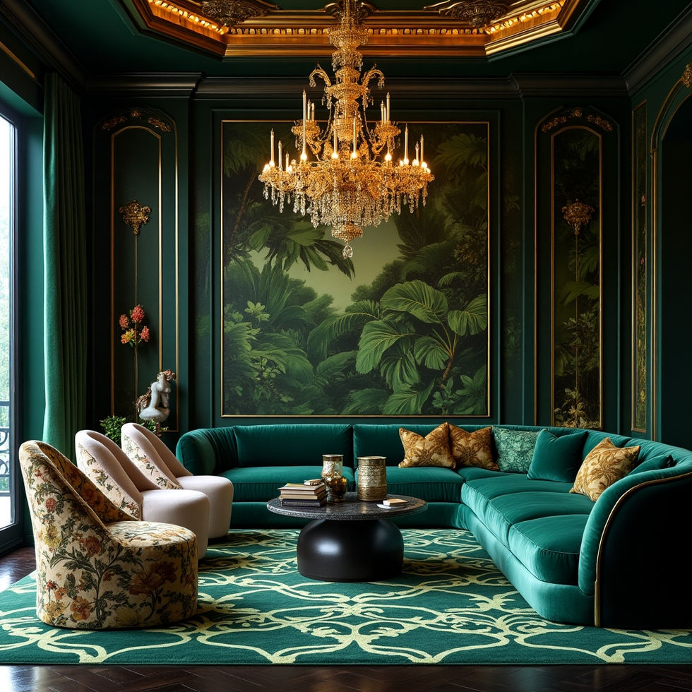 Green sofa and accent chair