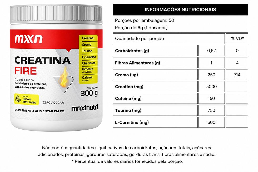 Thumbnail: Creatina FIRE (Cromo, Cafeína, Taurina, Chá Verde, L-Carnitina) - 300g