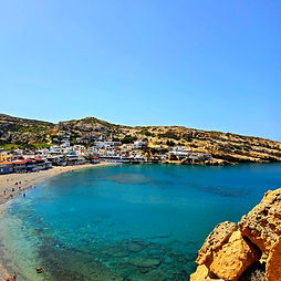 Coastal bay and beach view in Matala Crete