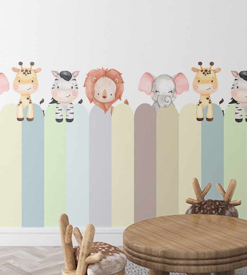Impressão digital de papel de parede adesivo decorativo com tema safari aquarelado para quarto infantil