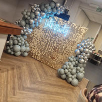 Let's Party - lots of grey balloons with a shiny background for photos