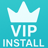 White crown icon above VIP INSTALL text, on a turquoise background.