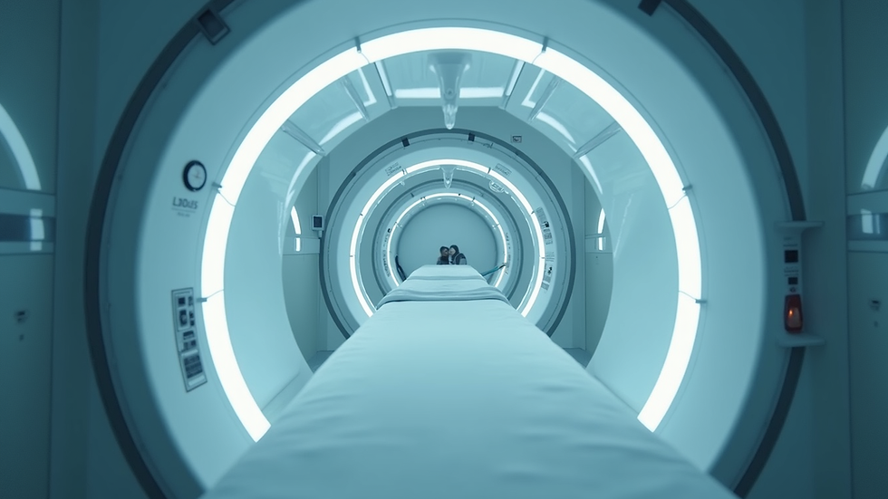 Eye-level view of a modern hyperbaric oxygen chamber in a clinical setting