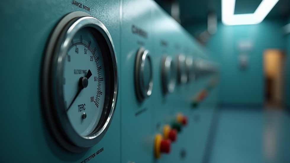 Close-up view of hyperbaric chamber control panel with gauges and buttons