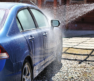 Bright blue car at carwash