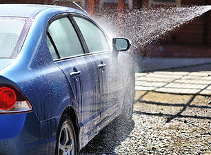 Bright blue car at carwash