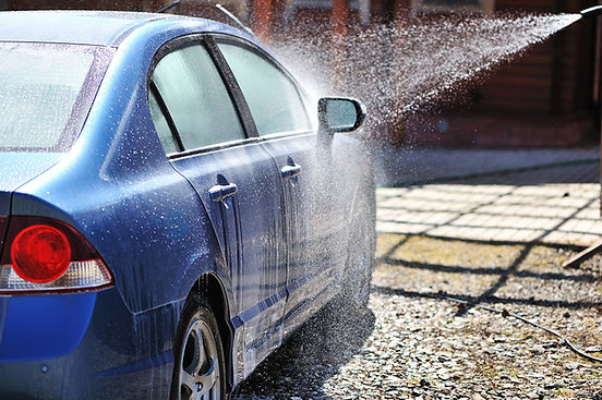 Bright blue car at carwash