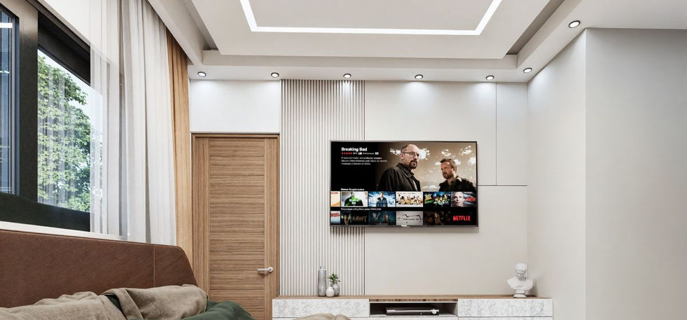 Master bedroom with large bed and modern TV wall in Coral Residence II Bayahibe