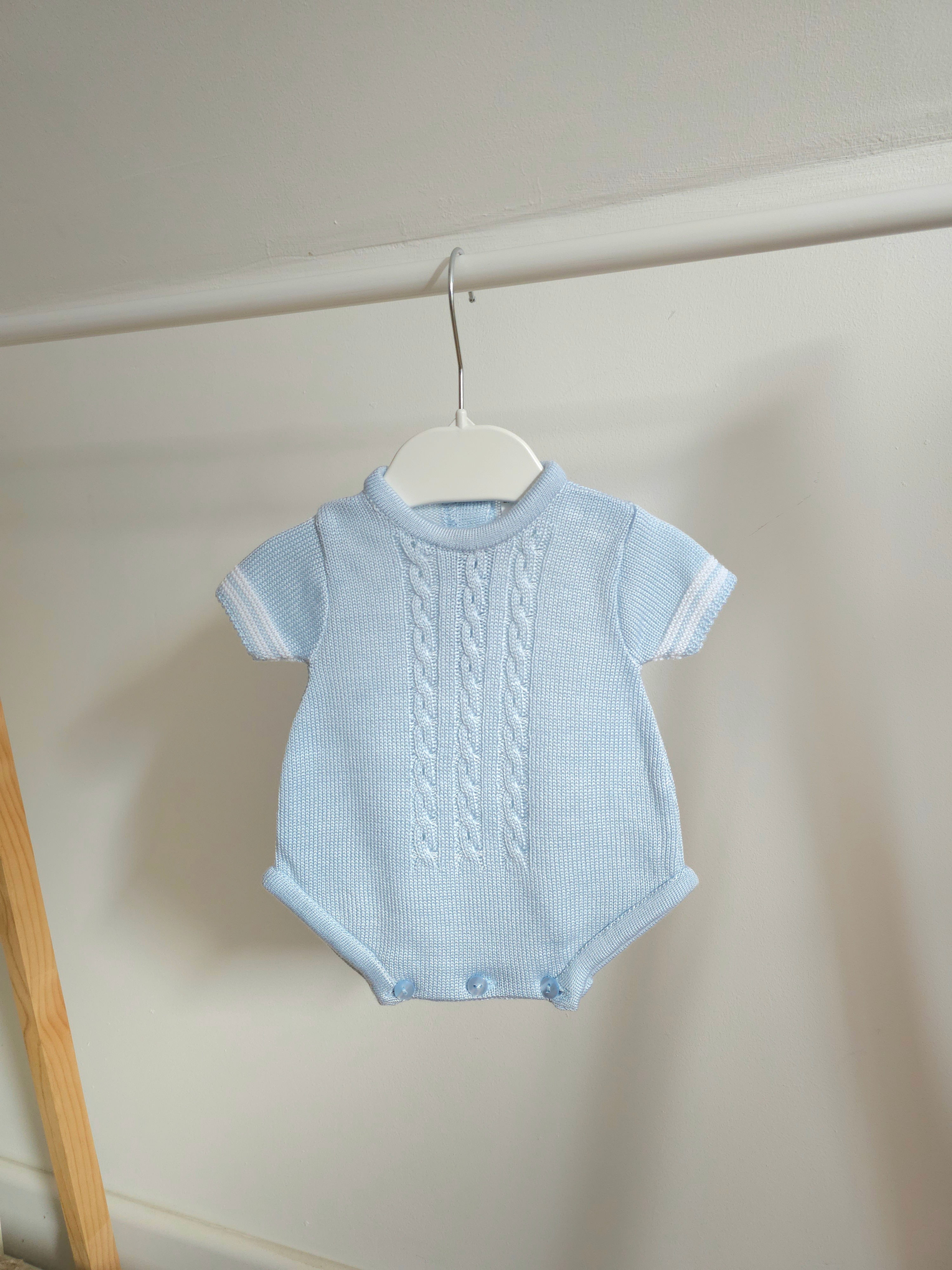 Boys Blue Fine Knit Romper- Corey