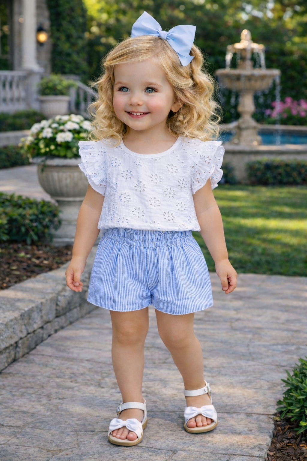 Calamaro Girls Stripe Shorts Set- Aria