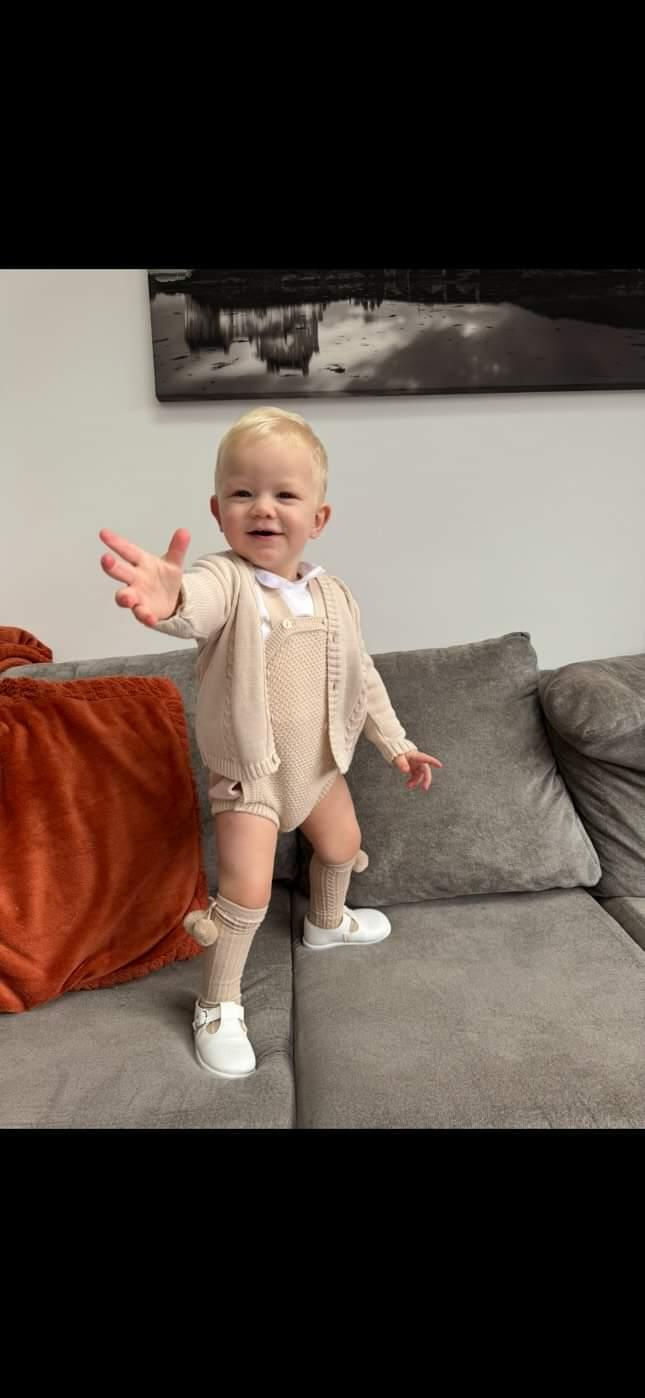 Thumbnail: Unisex Beige Knitted Romper- Cruz