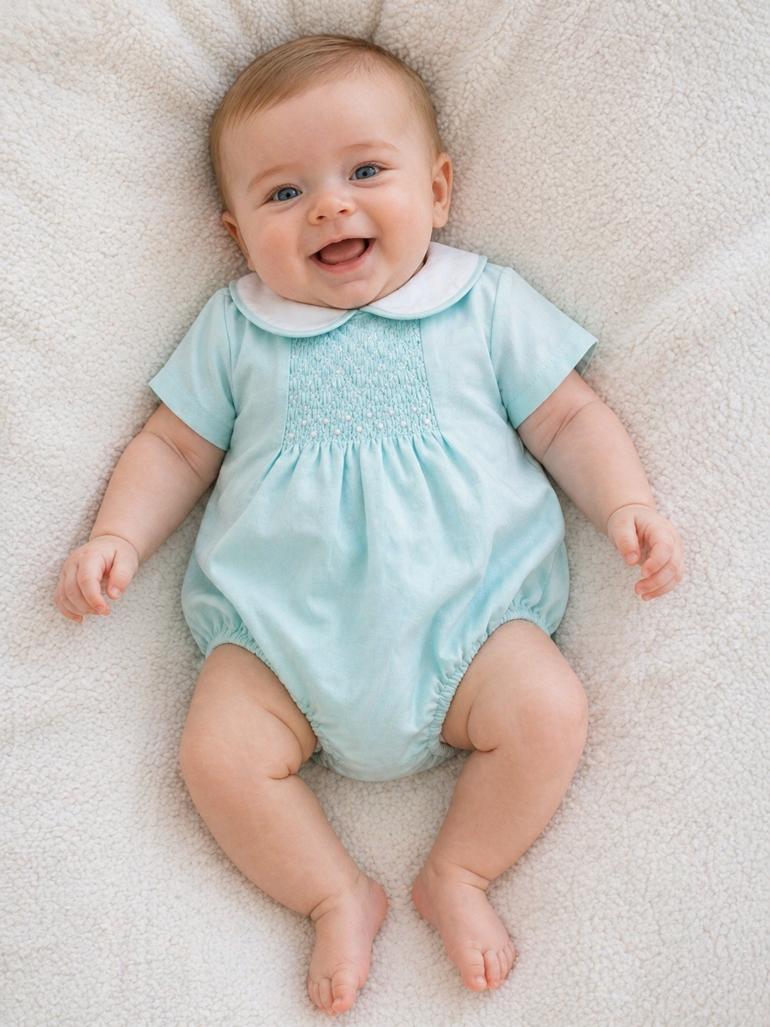 Fofettes Unisex Mint Green Smocked Romper- Monroe