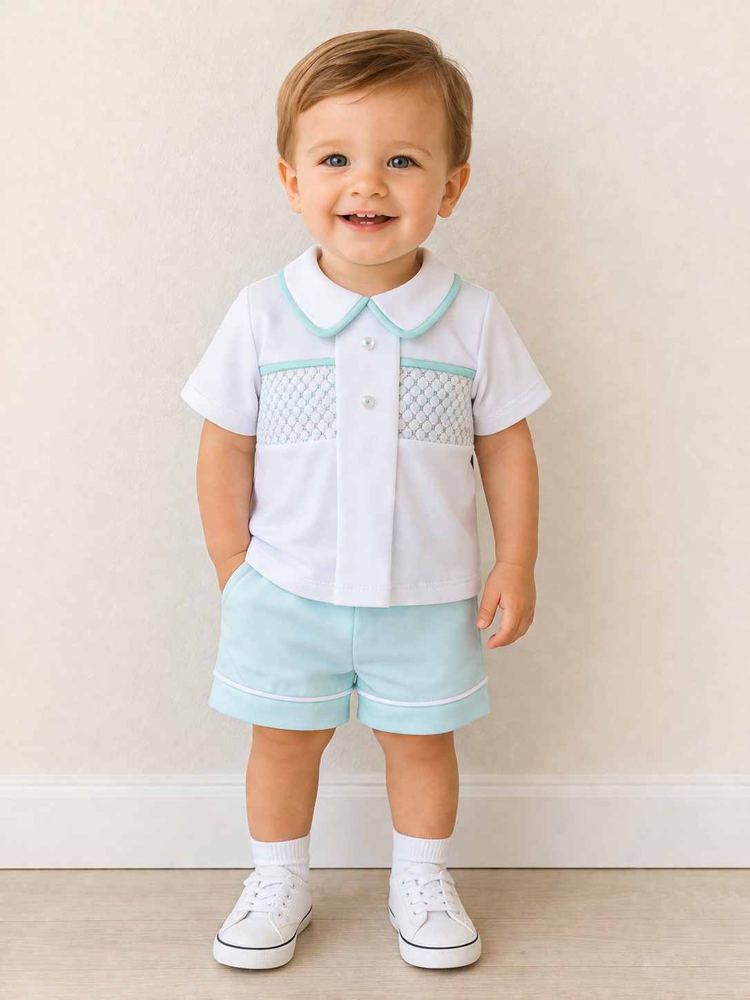 Boys Mint Green Smocked Short Set- Henry