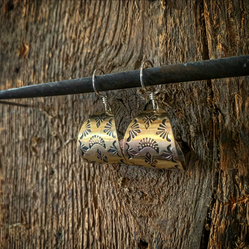 Small Hand-Stamped Brass Hoops | raeganhough