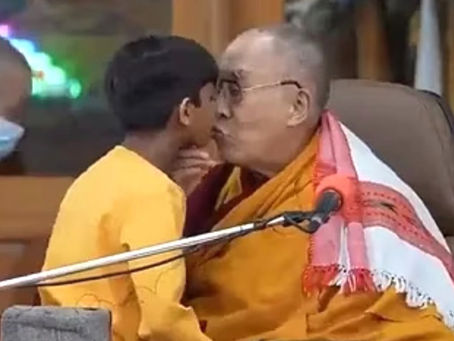 The Dalai Lama Is Criticized for Asking a Young Child To Suck His Tongue After Kissing Him