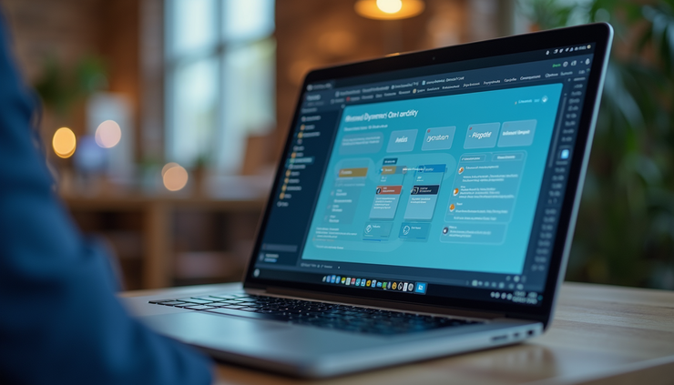 Close-up view of a laptop screen showing automated workflow created by Copilot in Dynamics 365