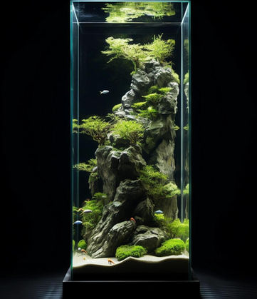 A fish tank with an odd number of fish be placed against the east wall.