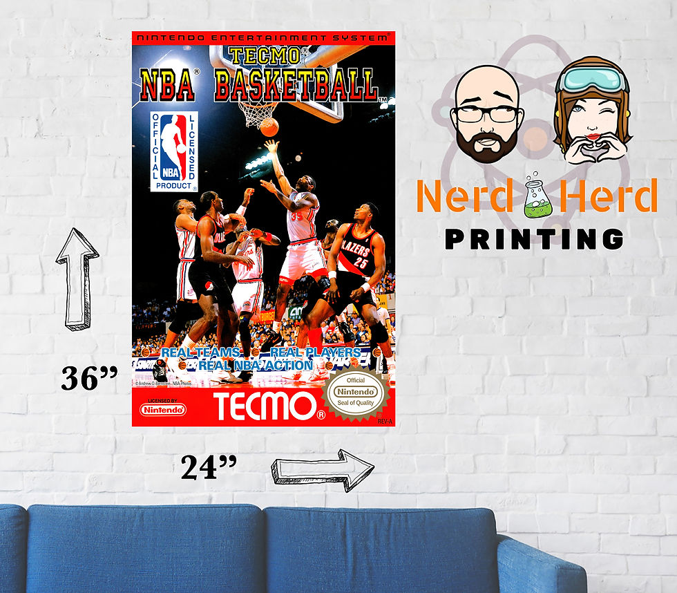 Tecmo Basketball NES Box Cover Poster