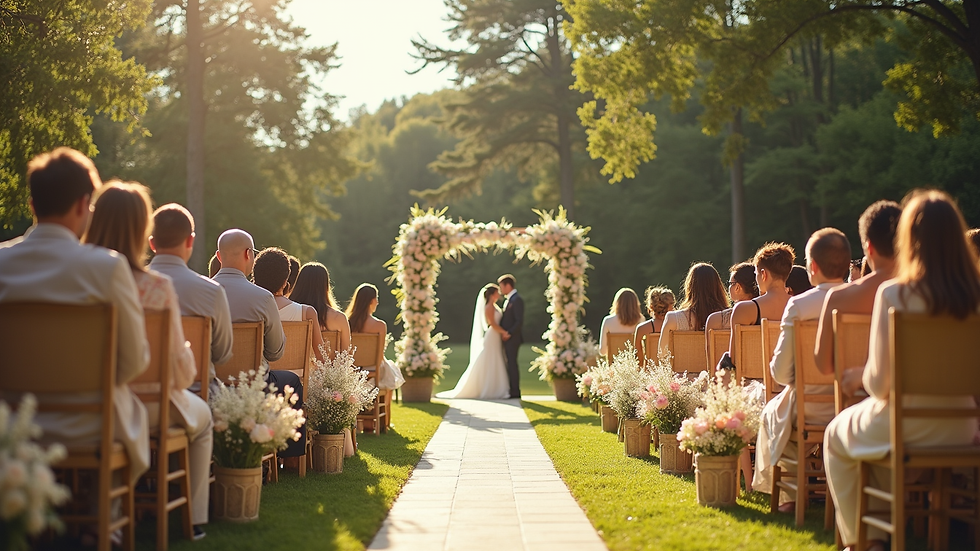 Wide angle view of a beautiful outdoor wedding setup