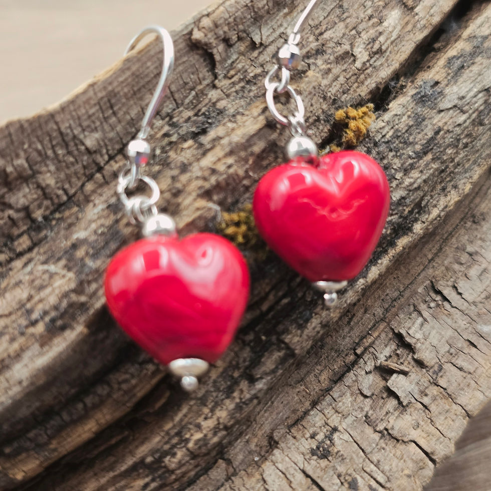 Miniaturbild: Murano Glas Herz Ohrringe in rot mir 925er Silber
