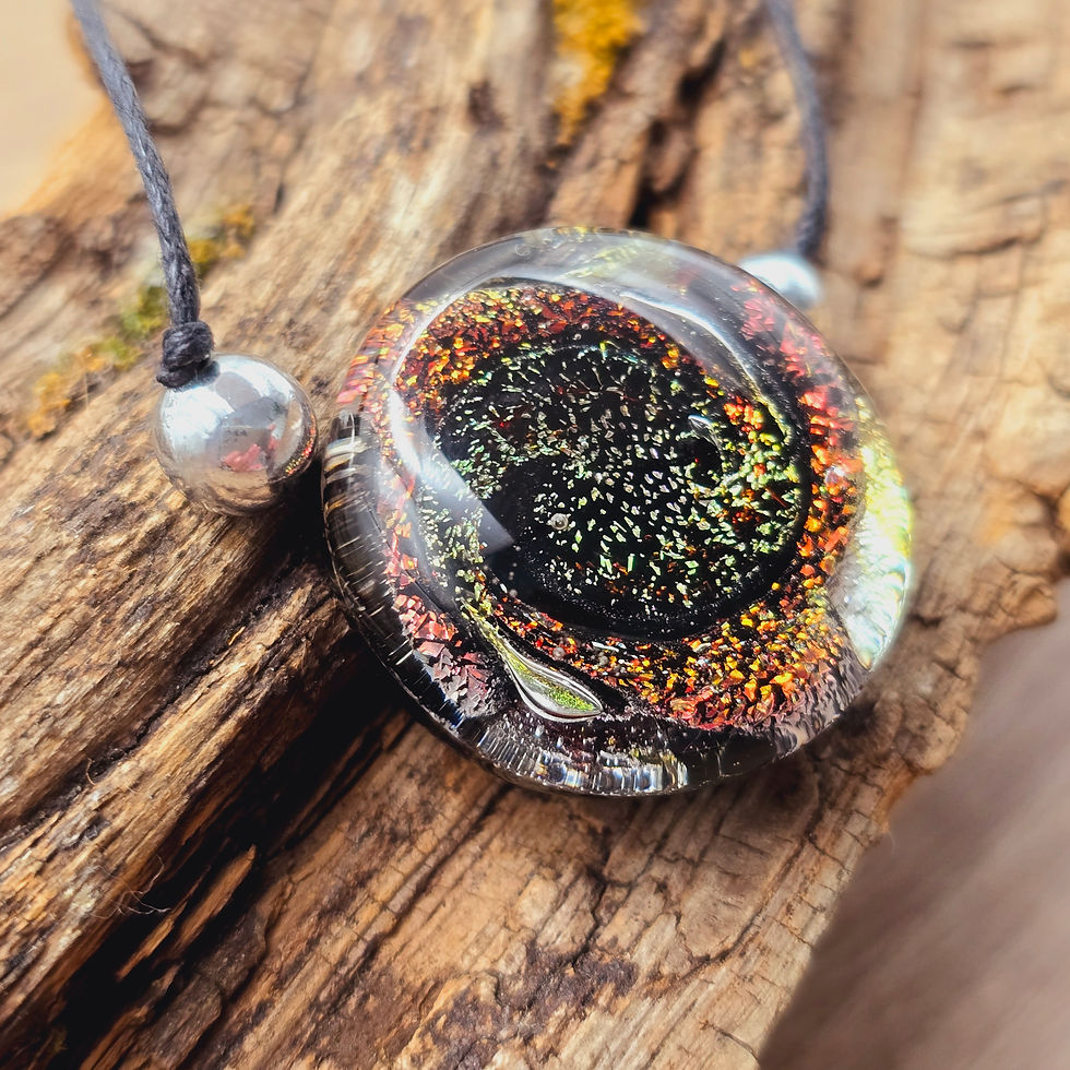Miniaturbild: Murano Glas Anhänger Kette silber, grau, rot, lila mit gold changierend