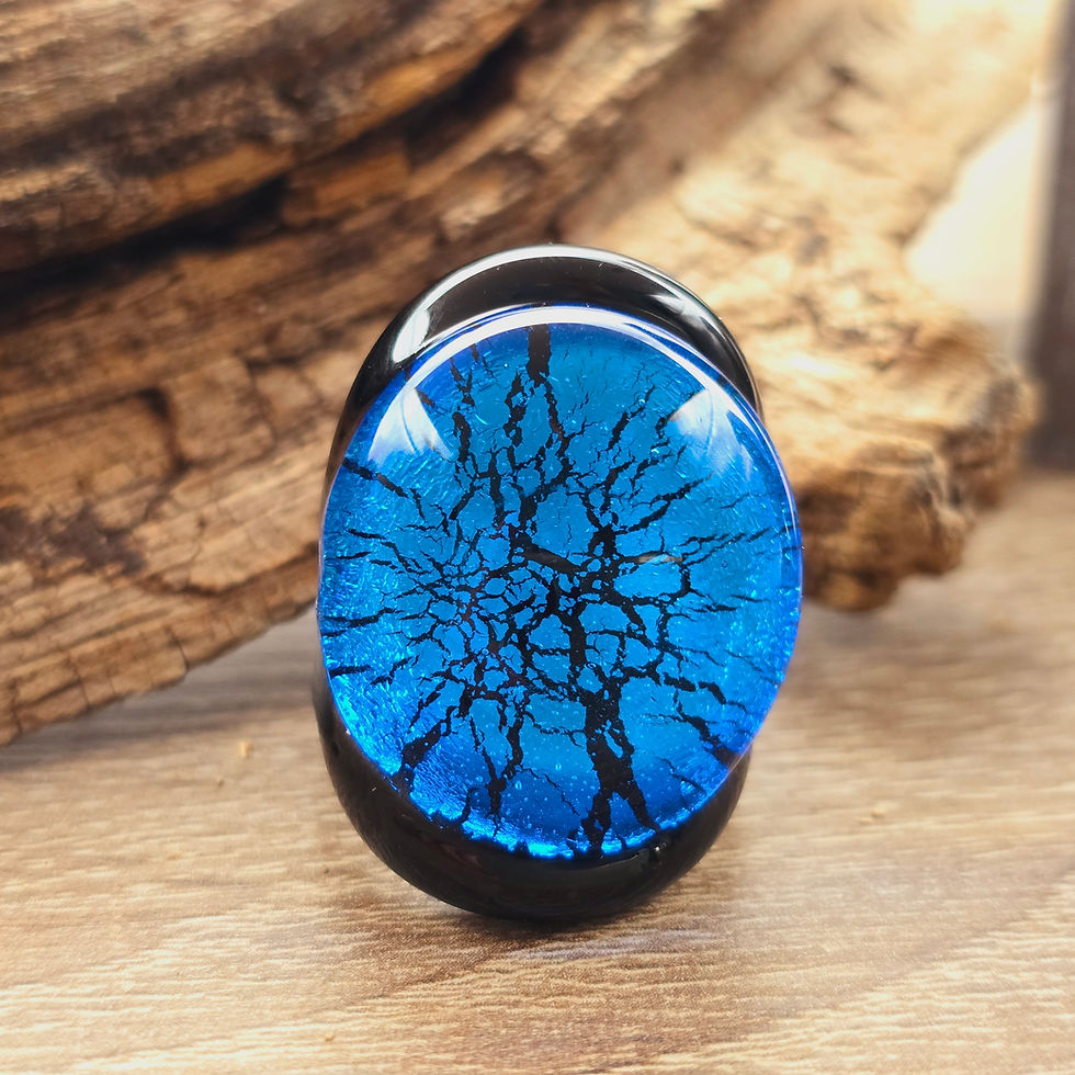 Miniaturbild: Murano Glasring mit großer leuchtend blauer Perle und schwarzem Ring Gr. 18