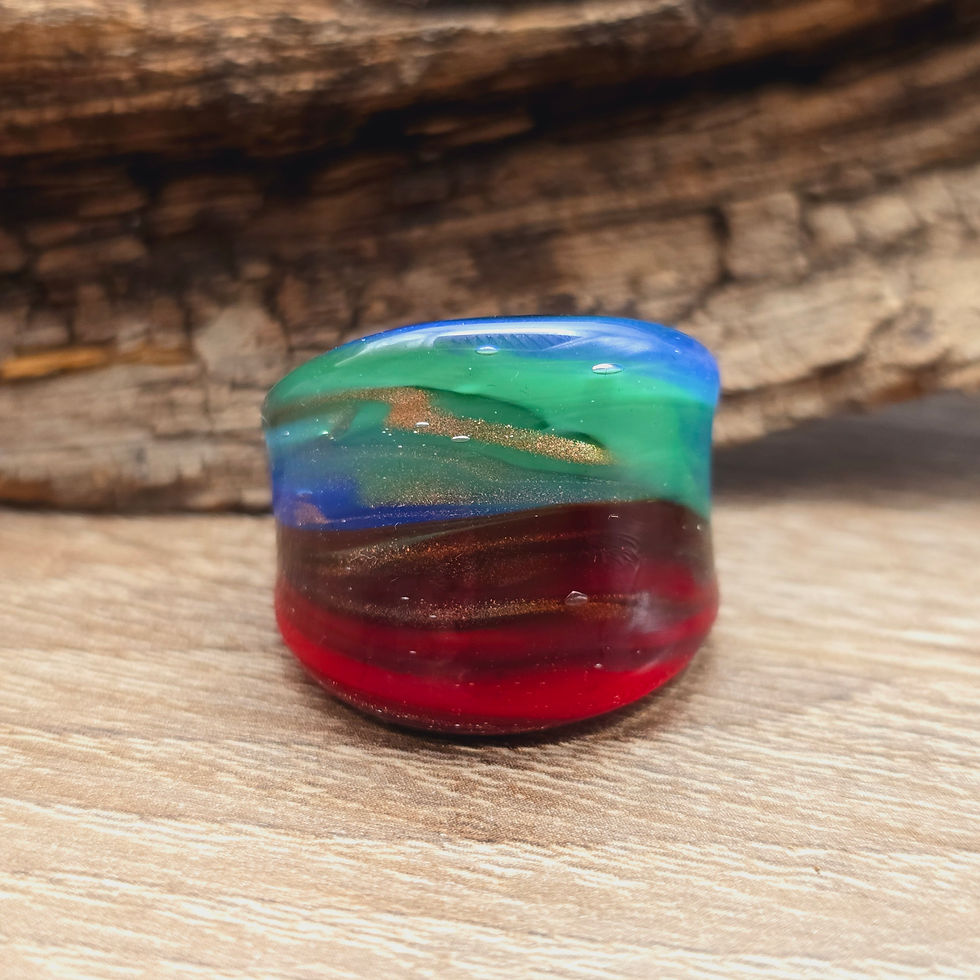 Miniaturbild: Murano Glasring in  rot, grün mit blau mit Blattgold Gr. 20