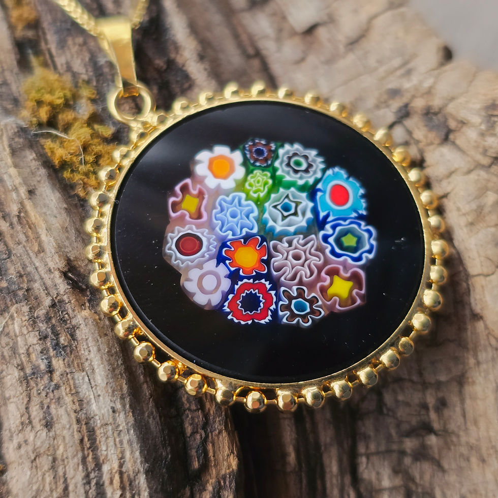 Miniaturbild: Murano Halskette Millefleurs in schwarz mit bunten Glasblumen