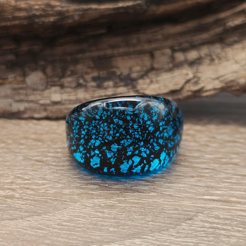 Miniaturbild: Murano Glasring in Leuchtend blau-türkis mit schwarz, Aventurin Gr. 20