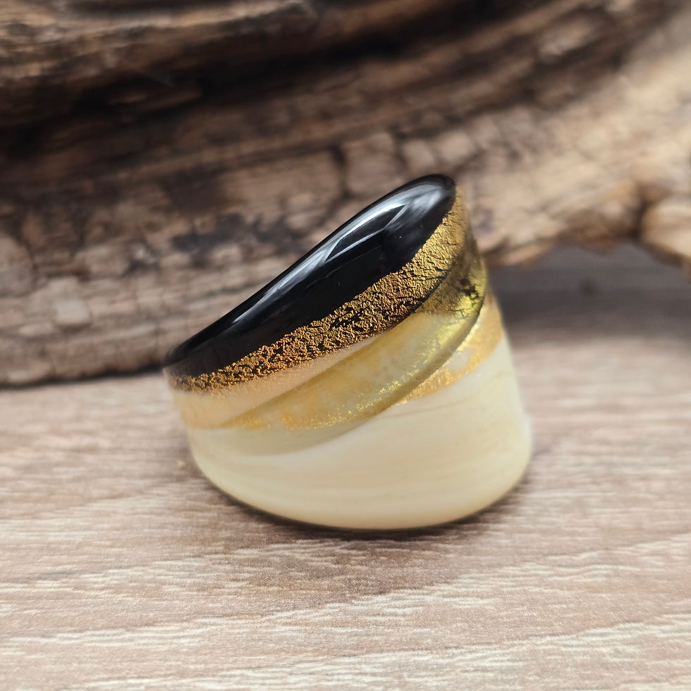 Miniaturbild: Murano Glasring in  beige, grau, schwarz mit Blattgold Ge, 21