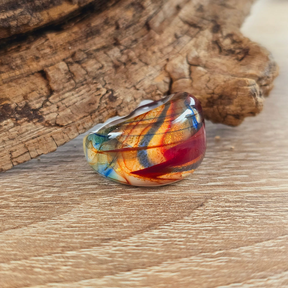 Miniaturbild: Murano Glasring in Naturtönen mit Blau und Gelb changierend Gr. 17