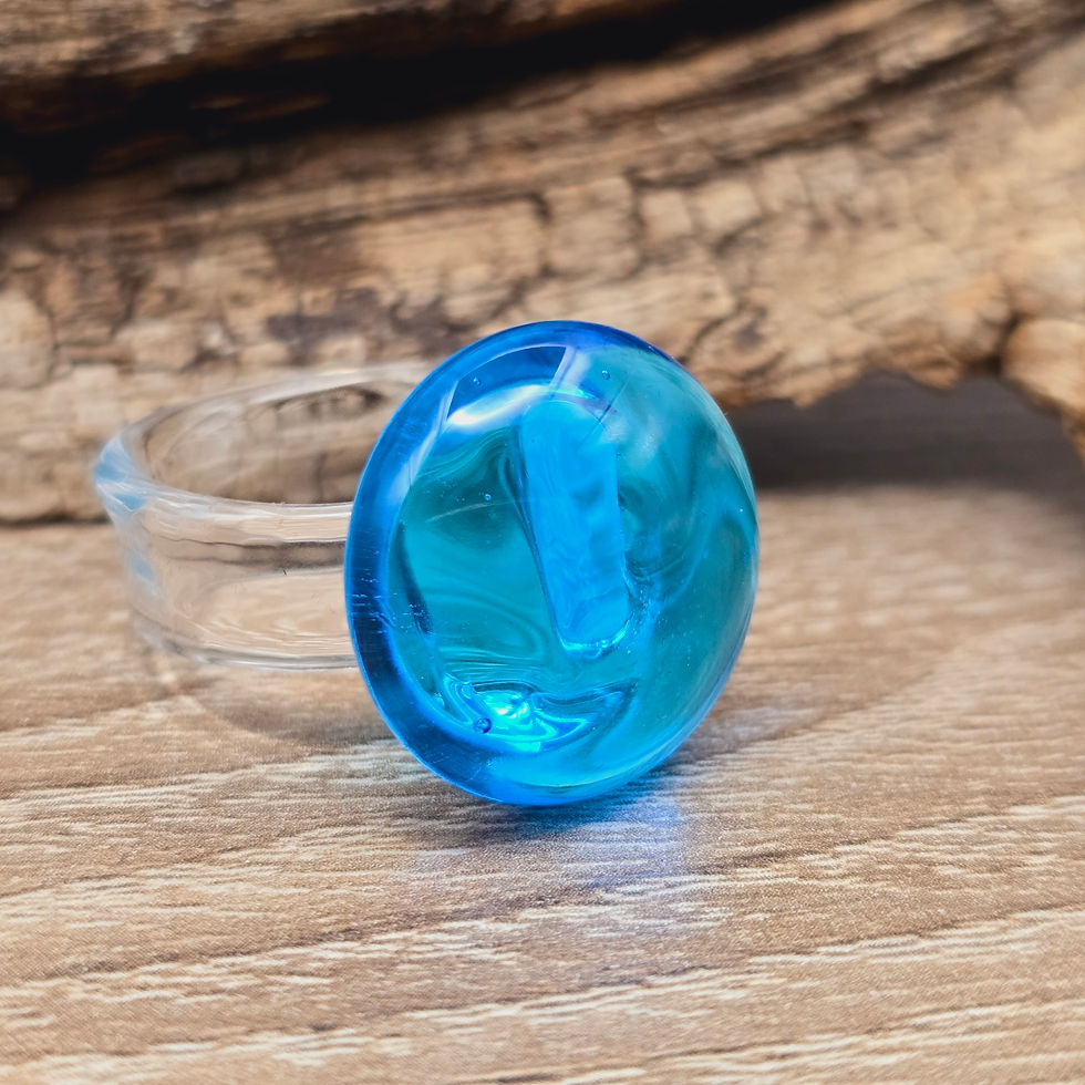 Miniaturbild: Murano Glasring in uni leuchtend blau mit Transparentem Ring Gr. 20