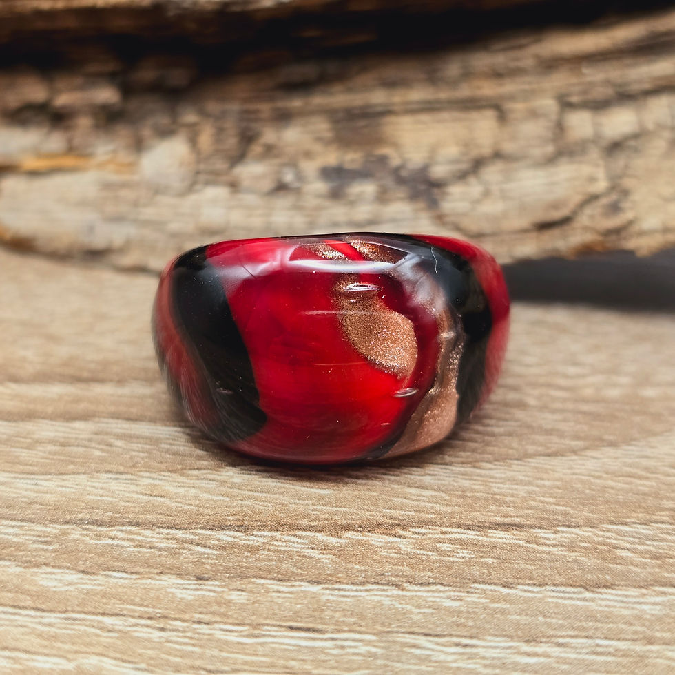 Miniaturbild: Murano Glasring in  rot, schwarz mit kupfergold Gr. 21