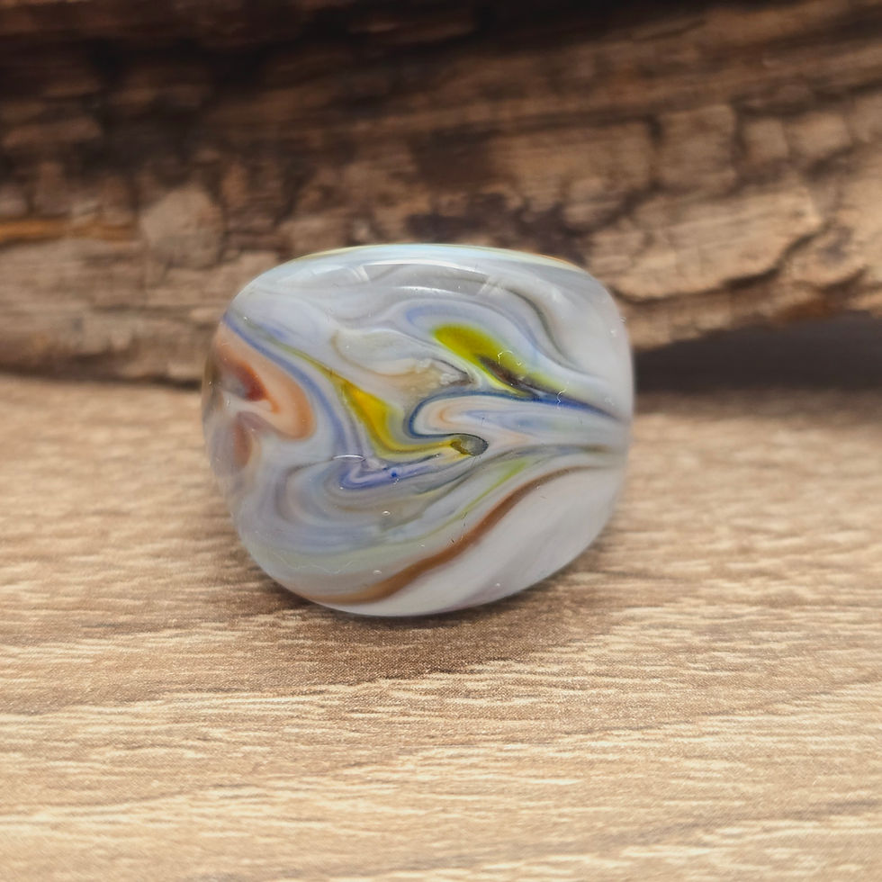 Miniaturbild: Murano Glasring grau mit rot, grün und hellblau Gr. 18