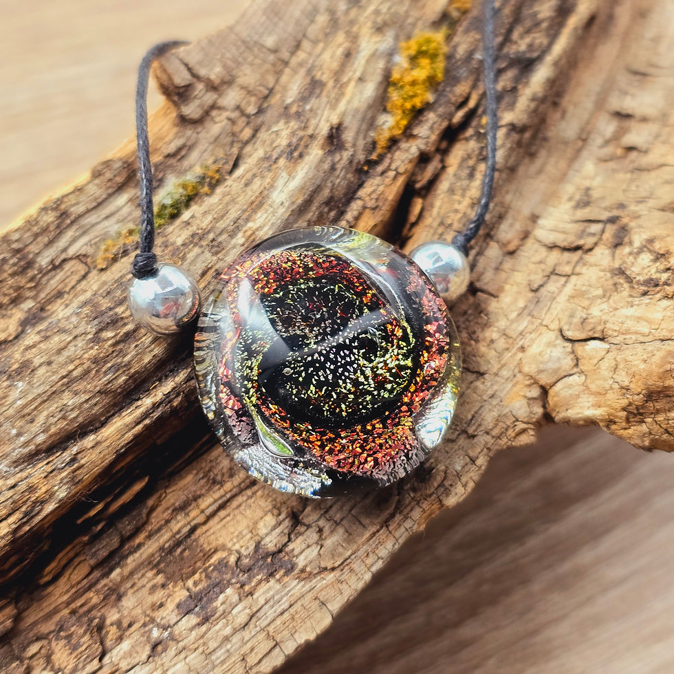Miniaturbild: Murano Glas Anhänger Kette silber, grau, rot, lila mit gold changierend