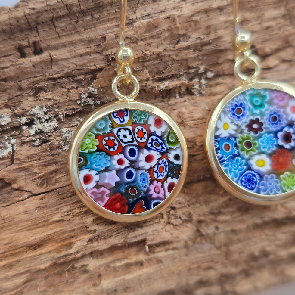 Miniaturbild: Murano Glas Ohrringe Millefleurs in gold mit bunten Glasblumen
