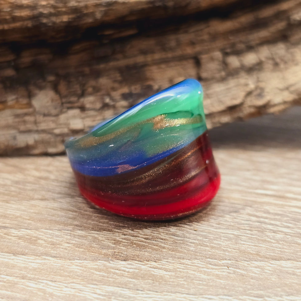 Miniaturbild: Murano Glasring in  rot, grün mit blau mit Blattgold Gr. 20