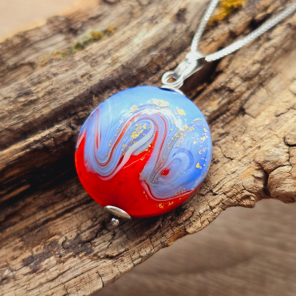 Miniaturbild: Murano Glas Perlenkette mit 925er Silber einer Perle in rot, blau 