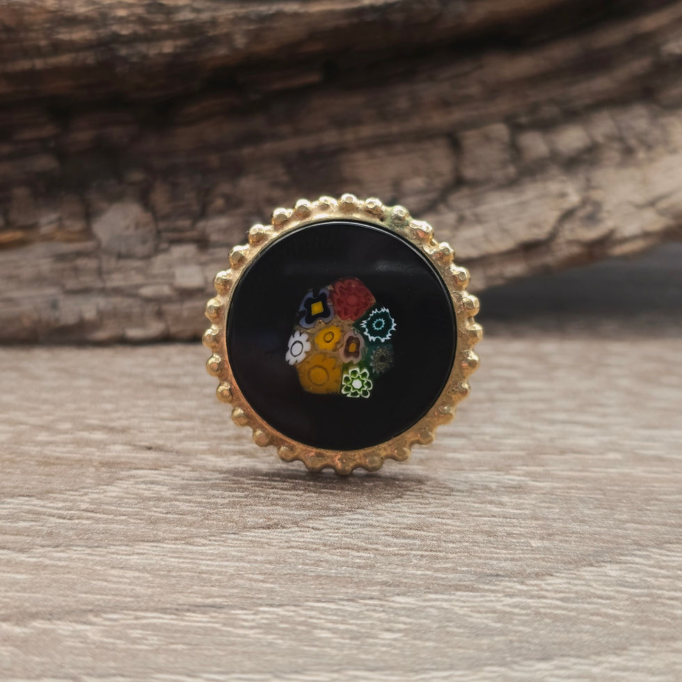 Miniaturbild: Murano Millefleurs Glasring in schwarz mit typisch Bunt Millefleurs Blumen Gr. 18