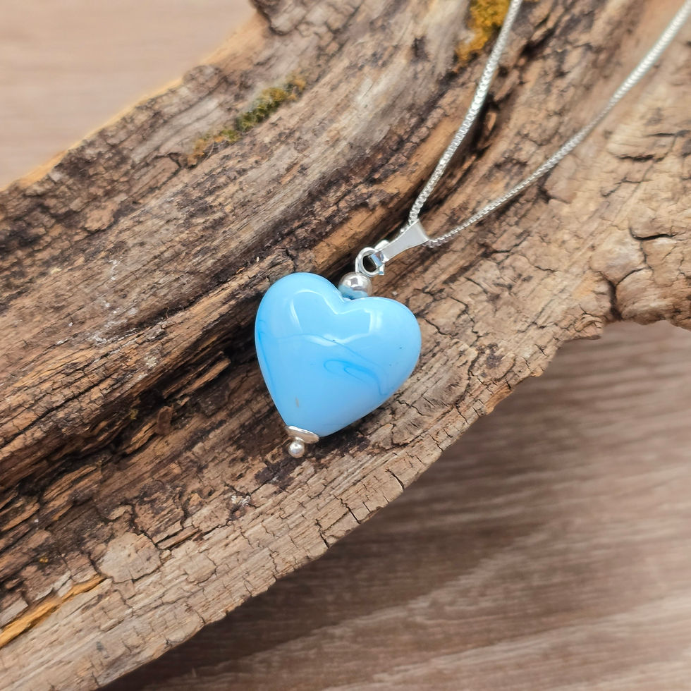 Miniaturbild: Murano Glas Herzkette in uni hellblau mit 925er Silberkette