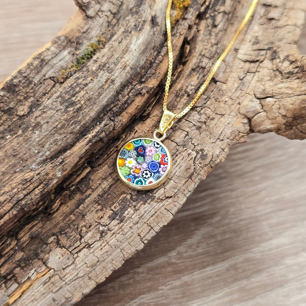 Miniaturbild: Murano Glas Millefleurs Kette mit bunten Glasblumen 