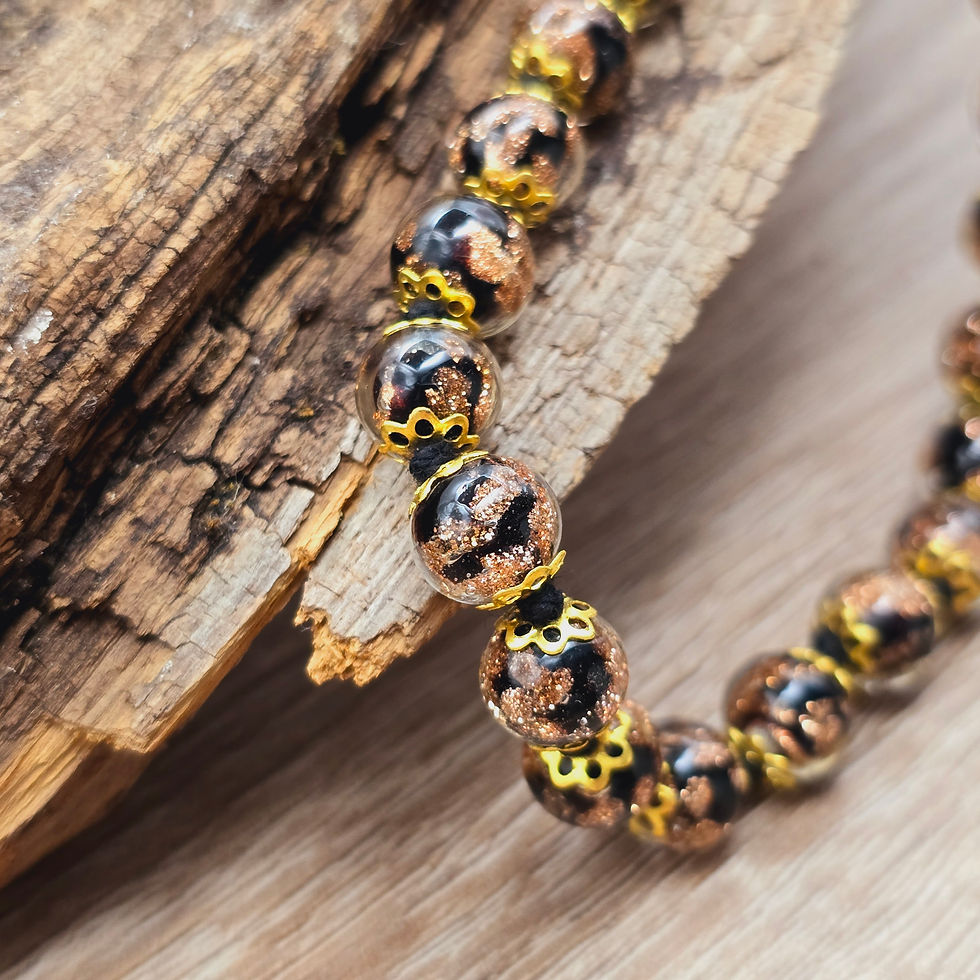 Miniaturbild: Murano Glas Aventurin Perlenkette in braun schwarz mit Blattgold
