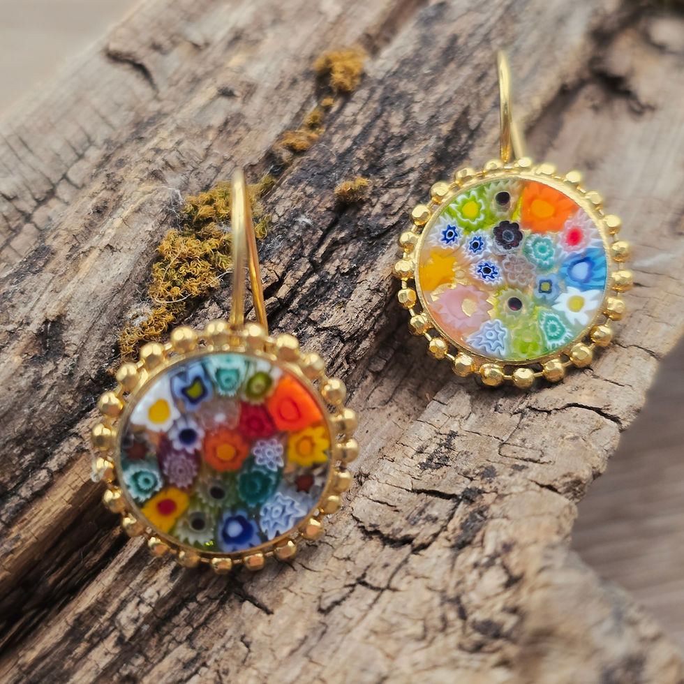 Miniaturbild: Murano Glas Ohrringe Millefleurs in Gold mit bunten Glasblumen